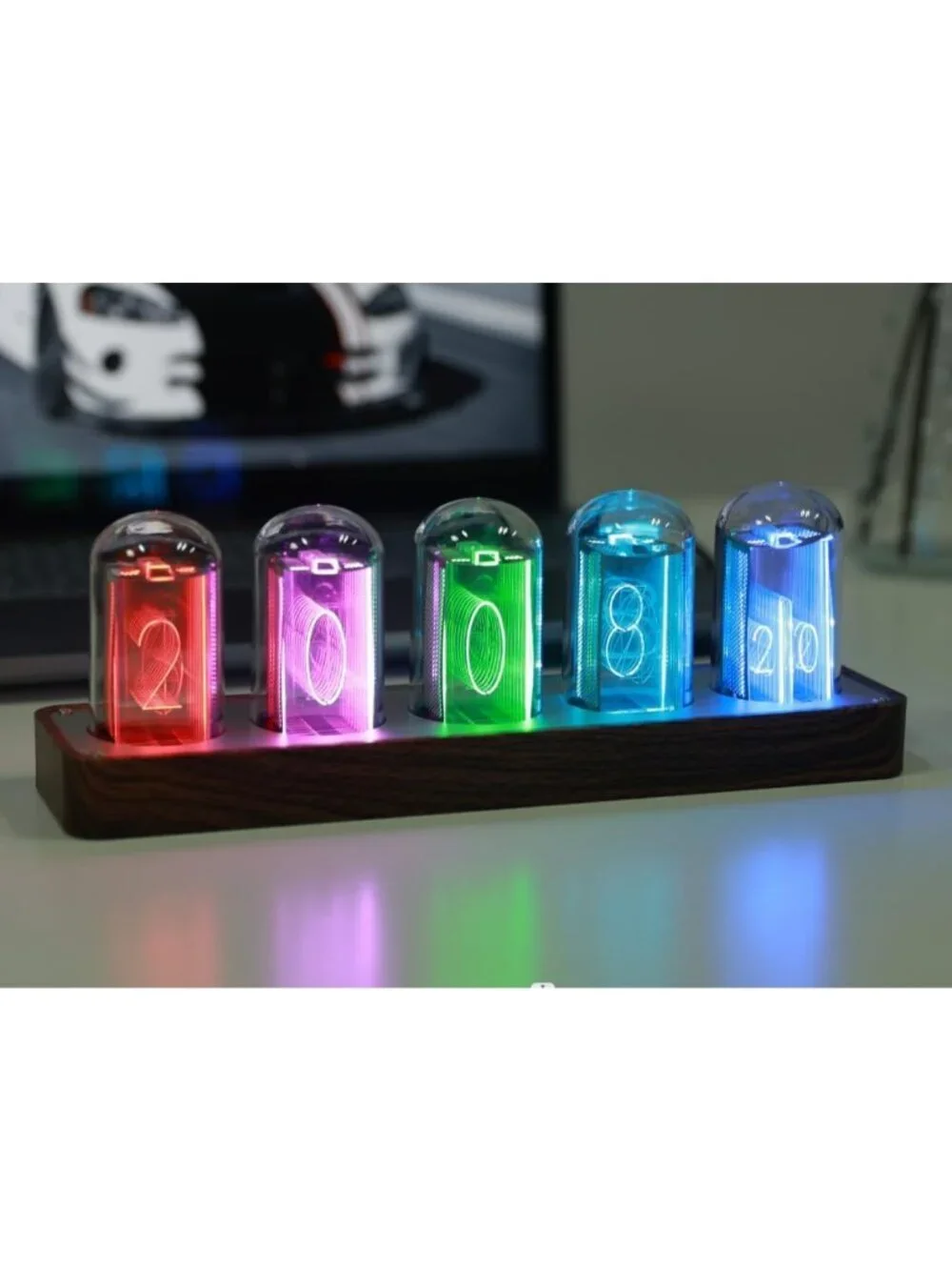 Home Brown Analog Quartz Digital Retro Wood Grain Alarm Timer Nixie Tube Clock